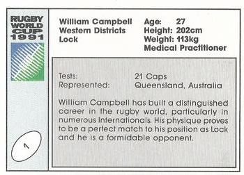 1991 Regina Rugby World Cup #1 William Campbell Back